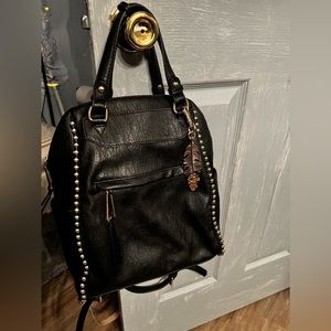 Black leather Jessica Simpson studded leather backpack